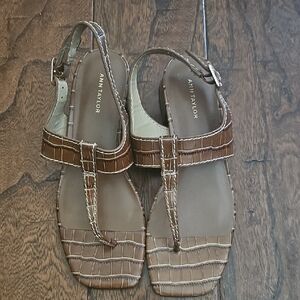Ann Taylor Tan Croc-Embossed Sandals